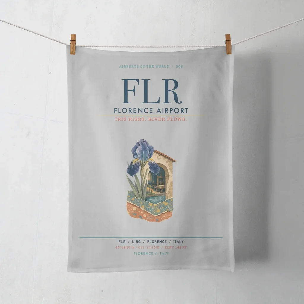 Florence Airport (FLR) design on light gray towel
