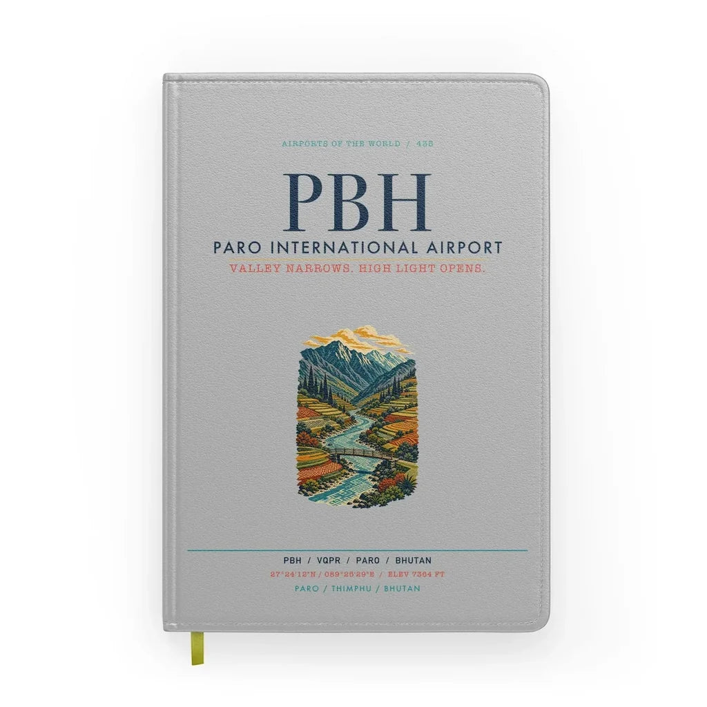 Paro International Airport (PBH) design on light gray notebook