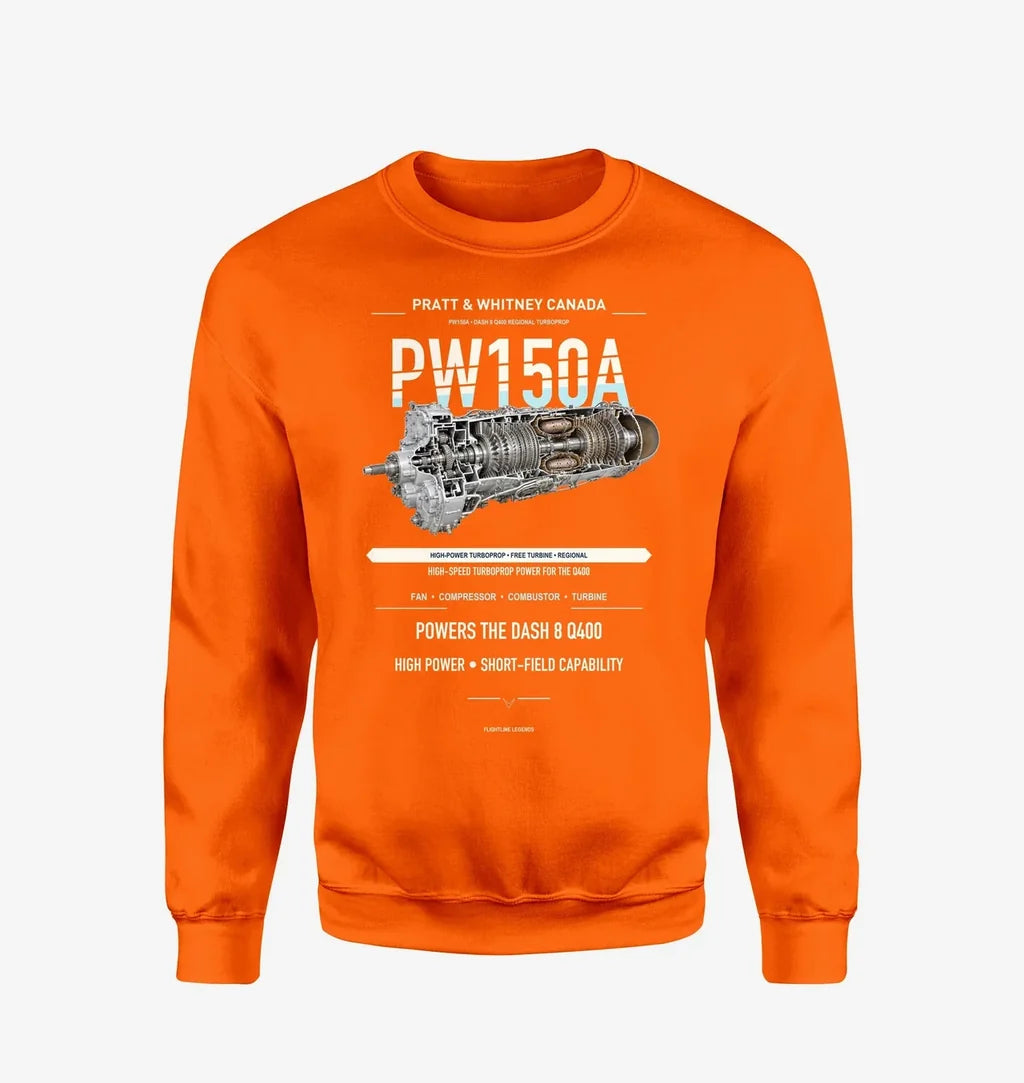PW150A design on orange sweatshirt