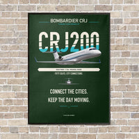 Thumbnail for Bombardier CRJ200 vertical canvas print - framed - dark green background