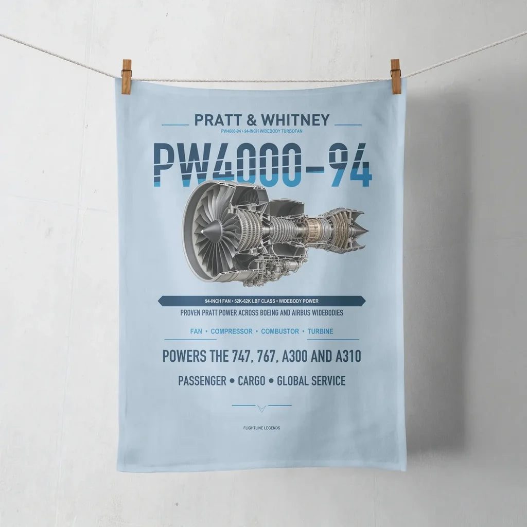 PW4000-94 design on light blue towel