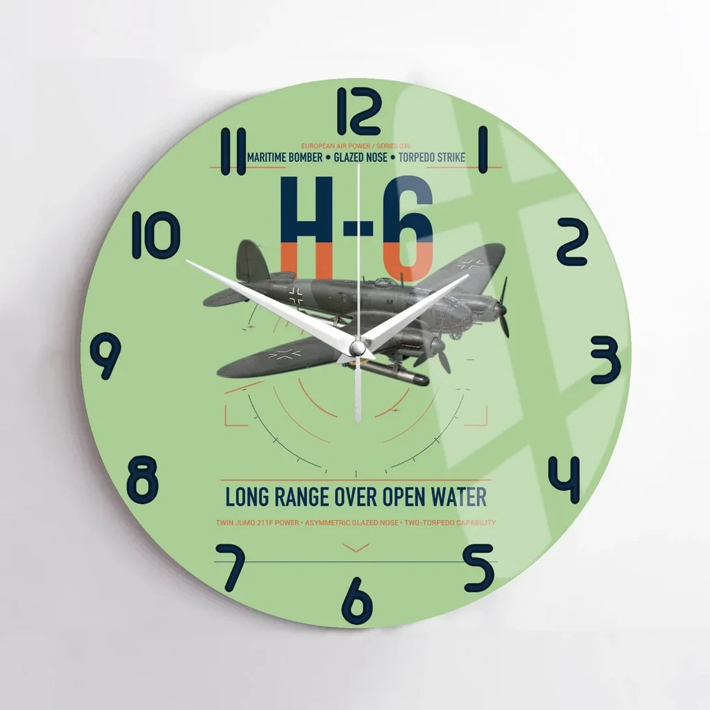 Heinkel He 111H-6 design on light green no frame wall clock