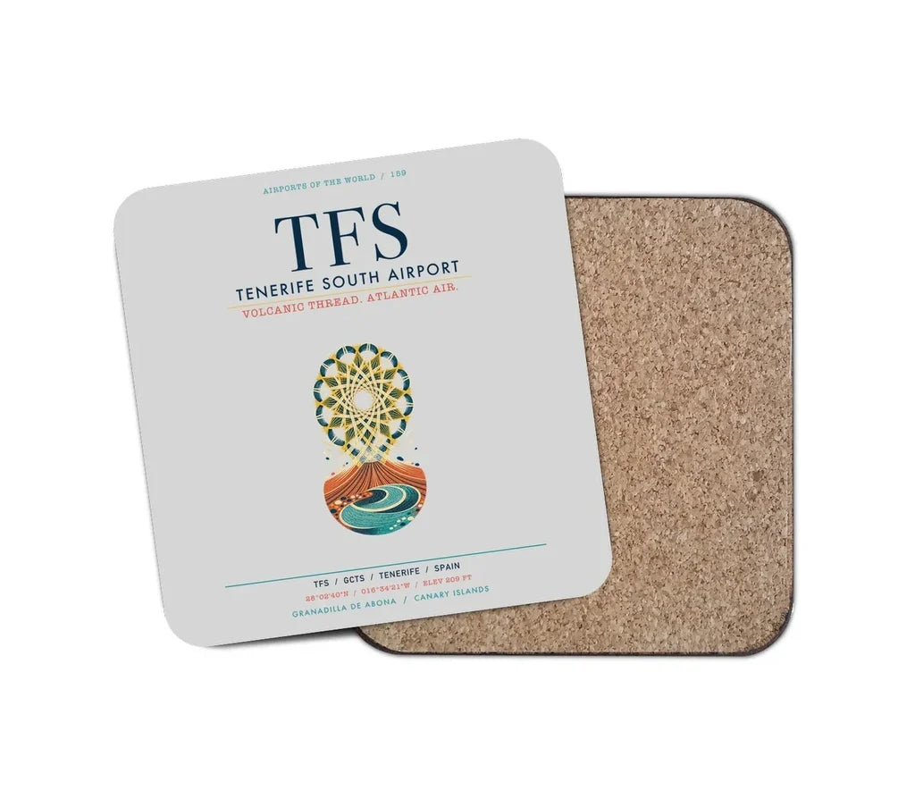 Tenerife South Airport (TFS) design on light gray 1 piece coaster