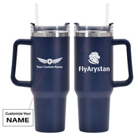 Thumbnail for FlyArystan Airlines 40oz Stainless Steel Car Mug With Holder, Navy Blue+Name