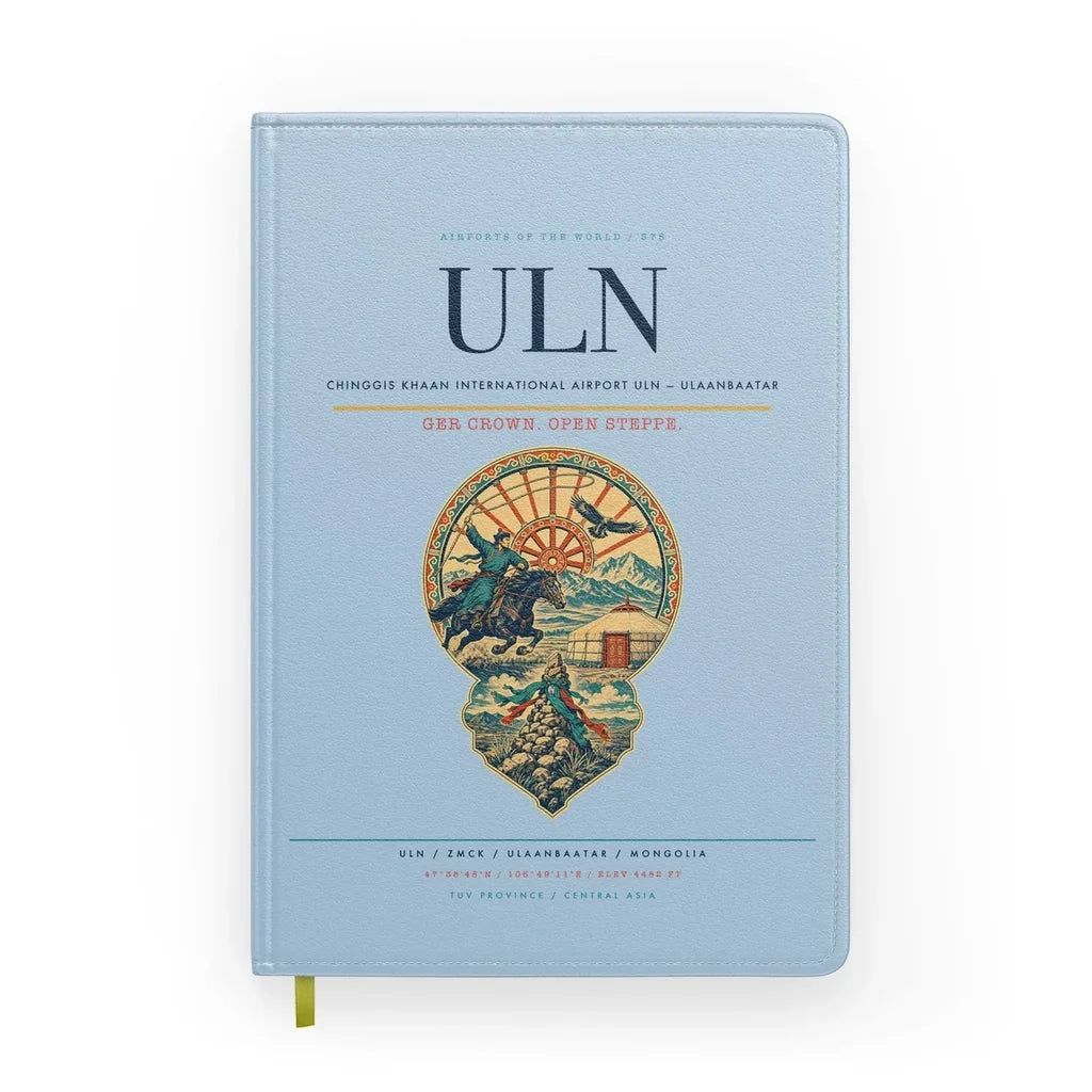 Chinggis Khaan International Airport (ULN) design on light blue notebook