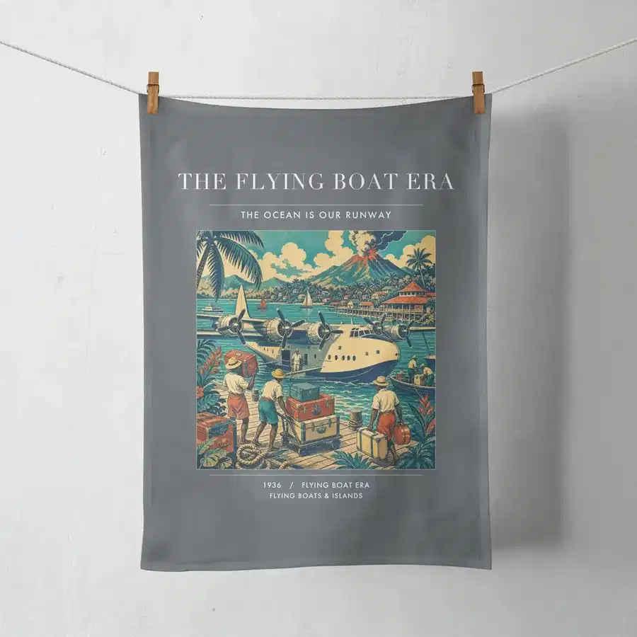 VINTAGE G4055 - The Flying Boat Era - Designed Towels design on gray