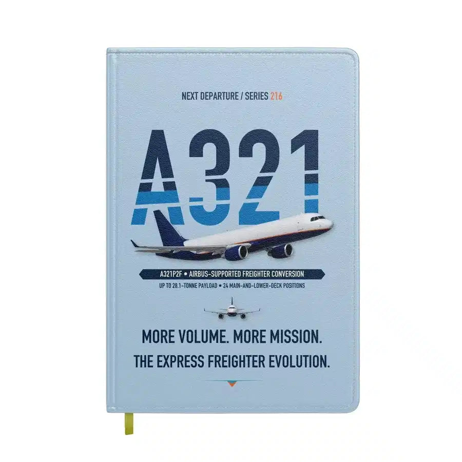Airbus A321P2F design on light blue notebook