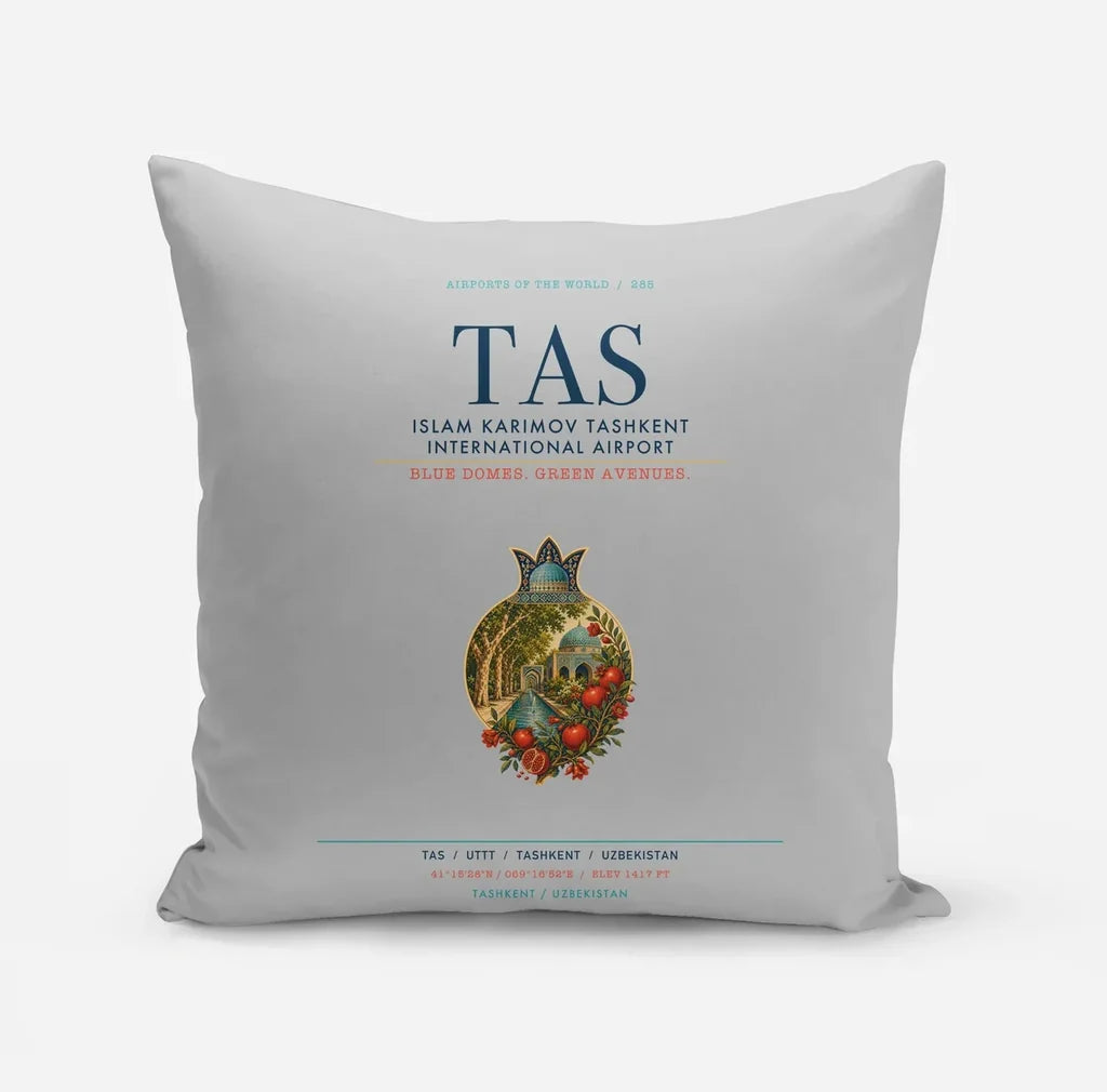 Islam Karimov Tashkent International Airport (TAS) design on light gray pillow