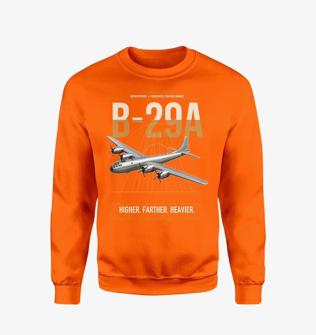 B-29A Superfortress design on orange sweatshirt