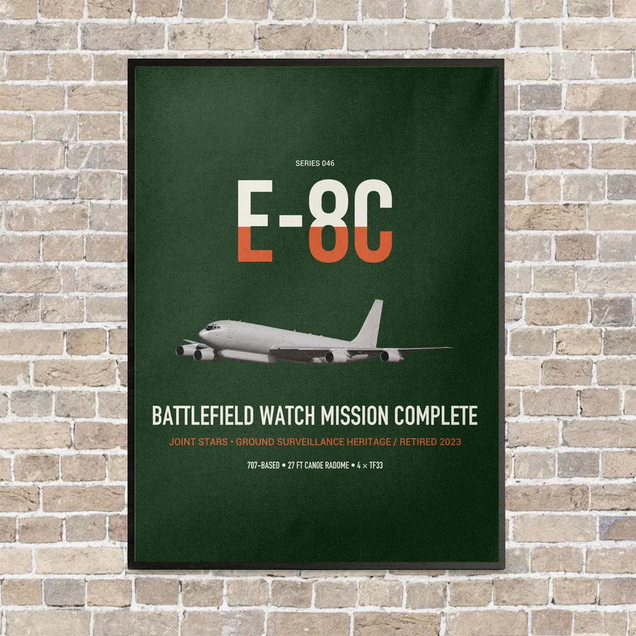E-8C Joint STARS vertical canvas print - framed - dark green background