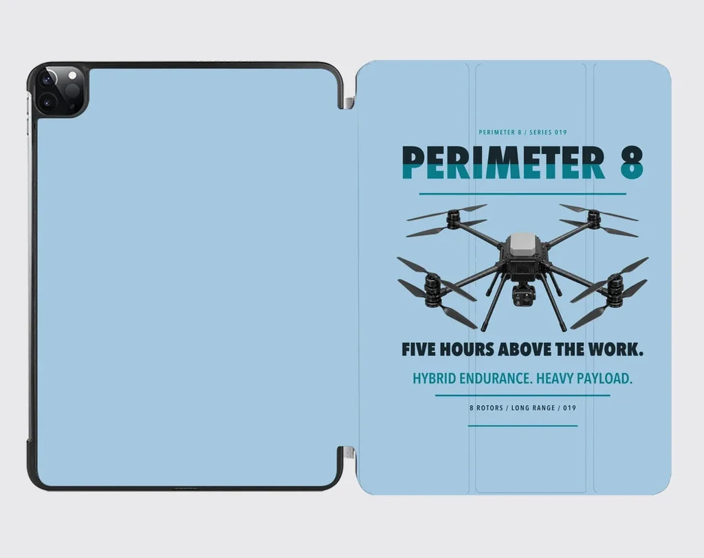 Skyfront Perimeter 8 design on light blue ipad tablet case