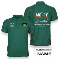 Thumbnail for MQ-1C Gray Eagle ER design on green+name double-side polo t-shirt, double-side print