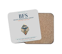 Thumbnail for Belfast International Airport (BFS) design on light gray 1 piece coaster