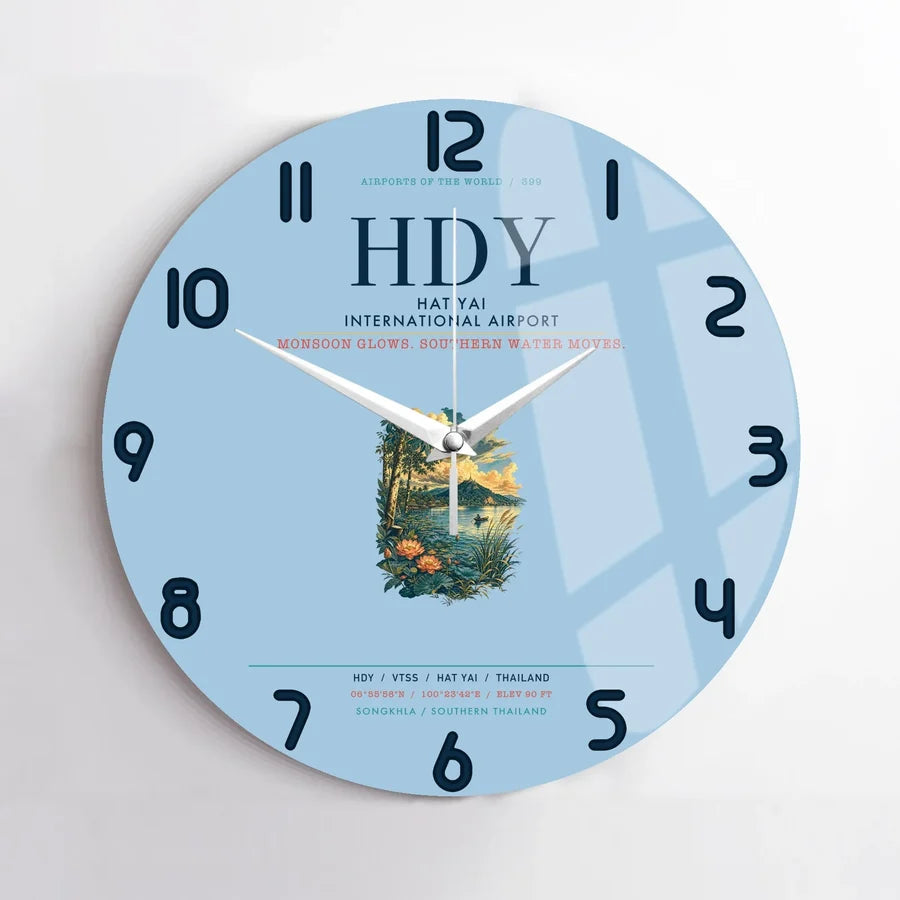 Hat Yai International Airport (HDY) design on light blue no frame wall clock