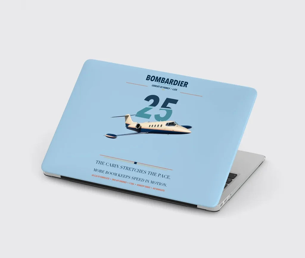 Bombardier Learjet 25 design on light blue MacBook case