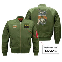 Thumbnail for SIGNAL 632 - Old Hands Still Know The Sky - Bomber Jacket design on green bomber jacket with custom name badge