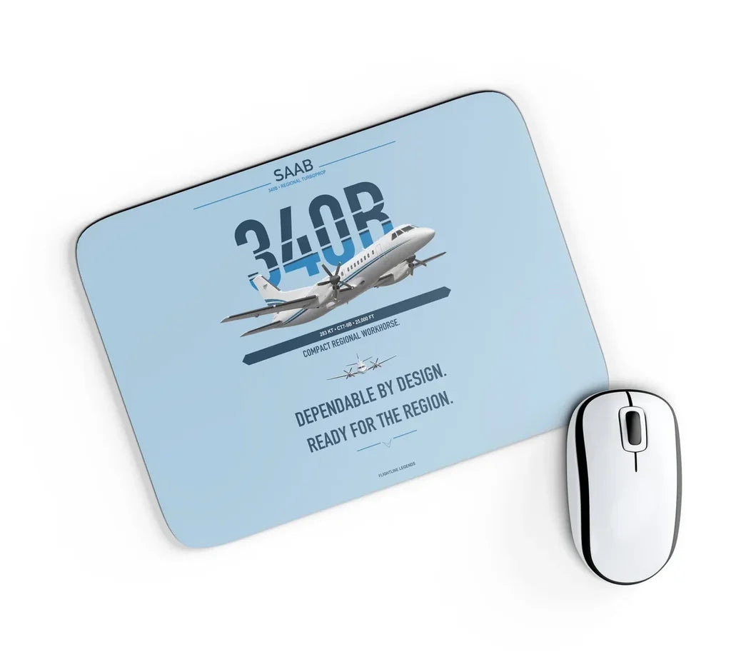 Saab 340B design on light blue rectangle mouse pad