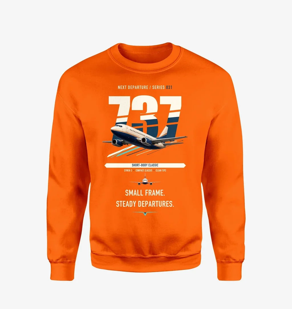 Boeing 737-500 Classic design on orange sweatshirt