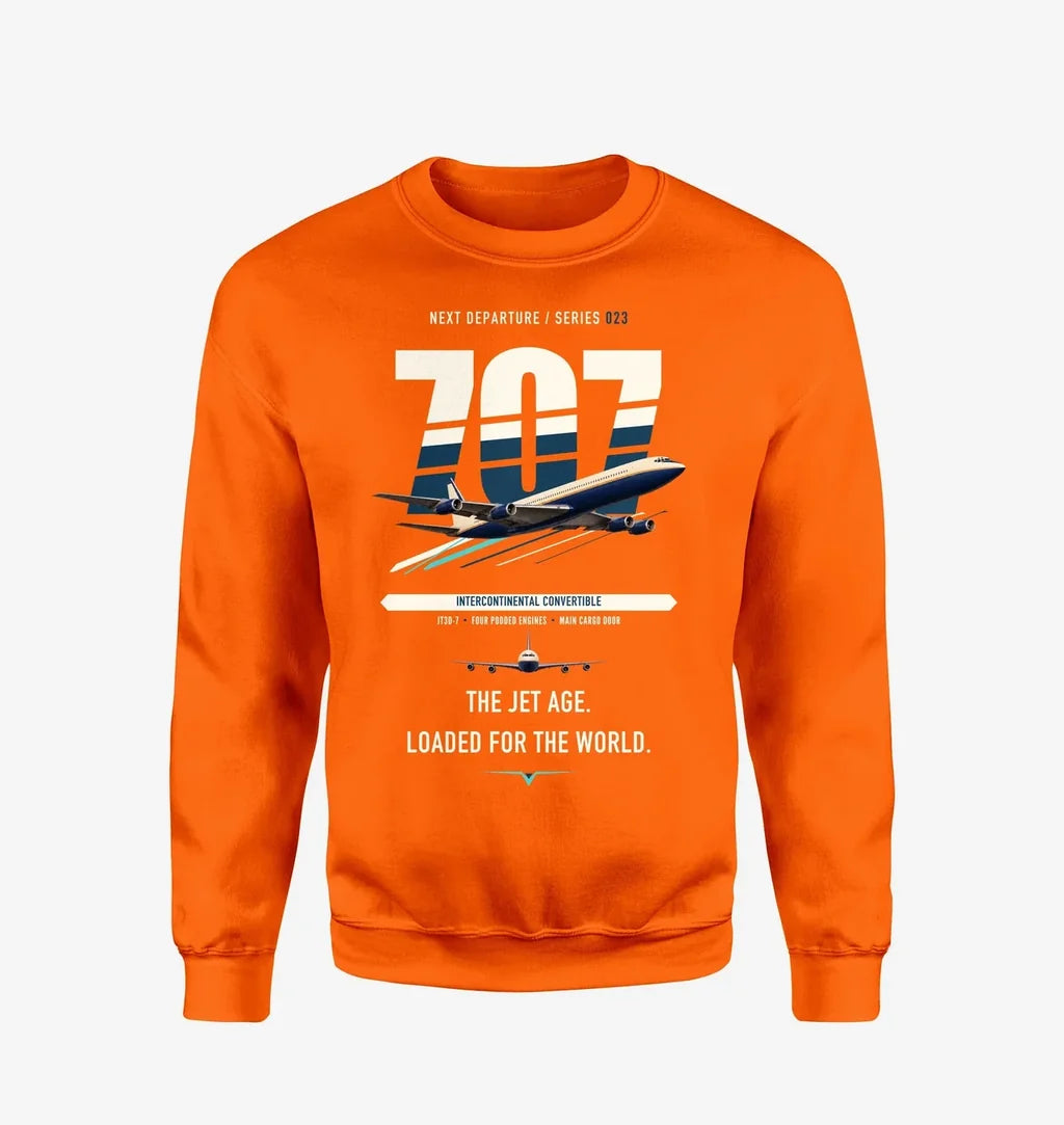 Boeing 707-320C design on orange sweatshirt