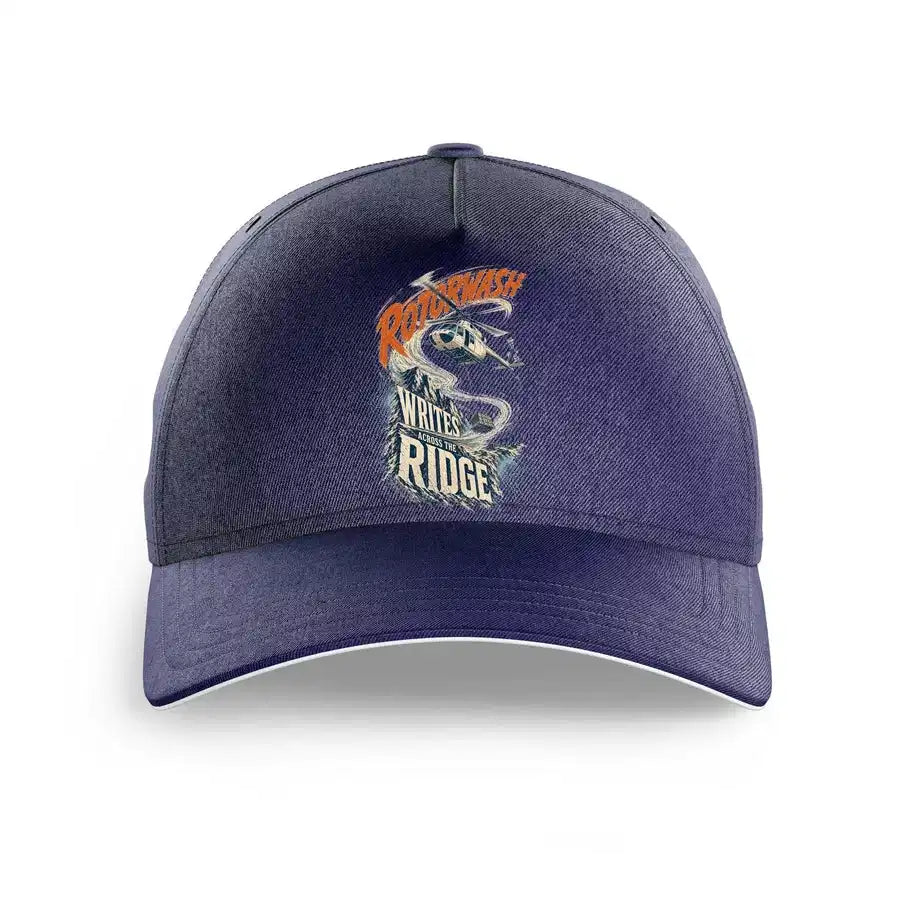 Rotorwash Writes Across The Ridge design on dark blue printed hat