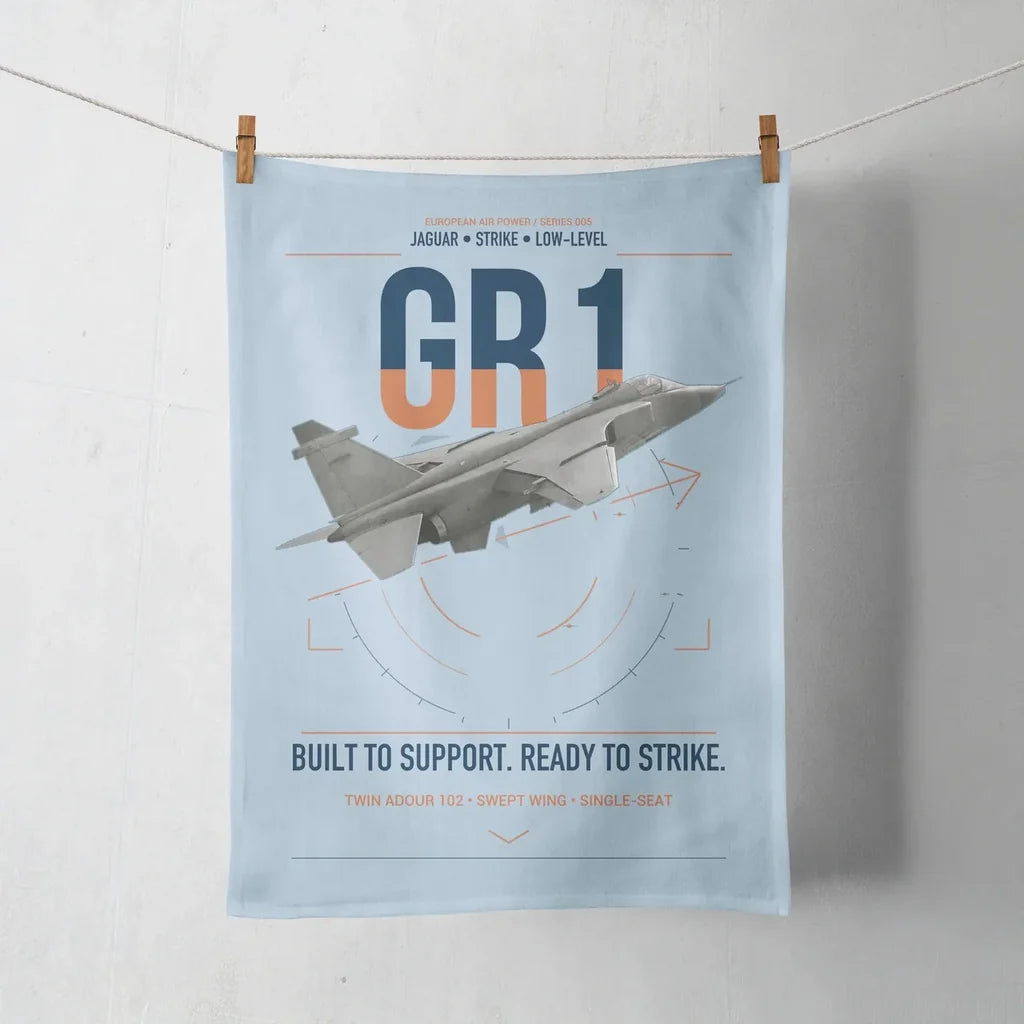 SEPECAT Jaguar GR1 design on light blue towel