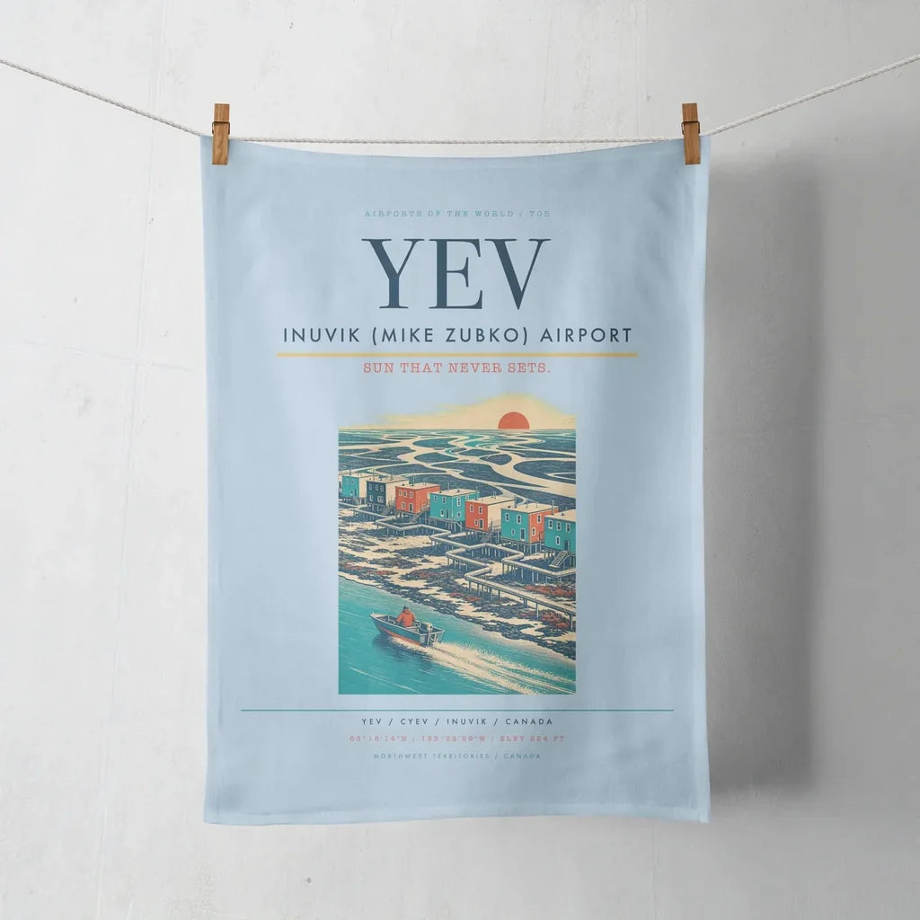 Inuvik (Mike Zubko) Airport (YEV) design on light blue towel