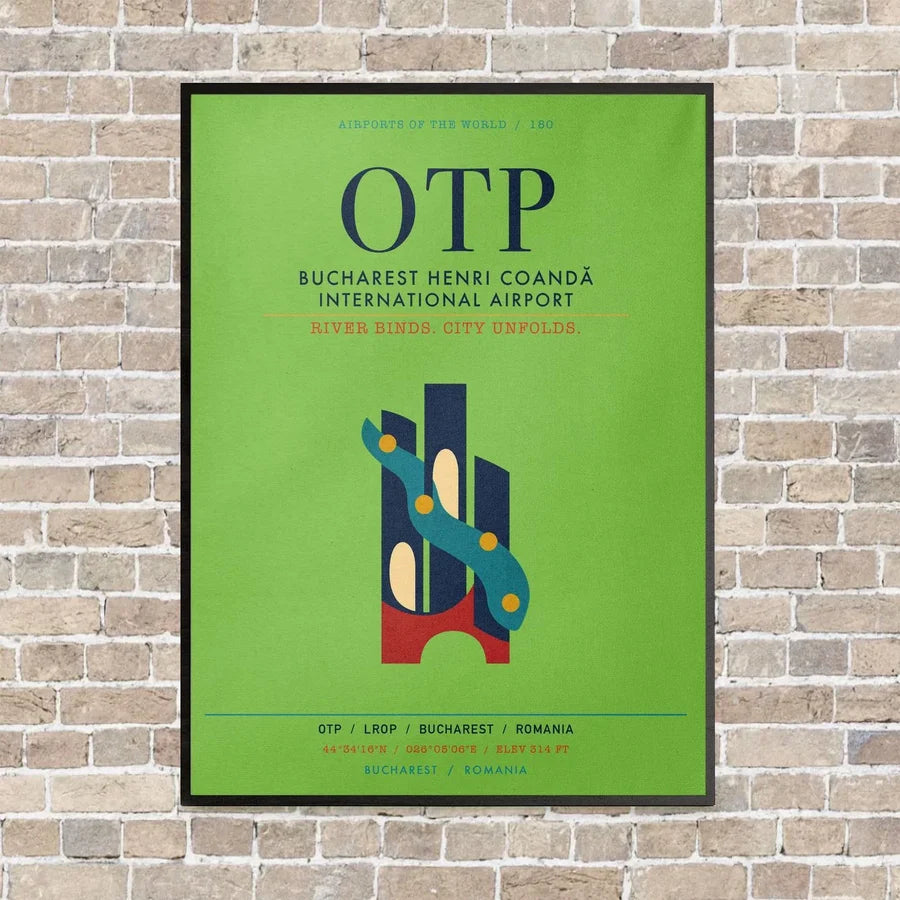 Bucharest Henri Coandă International Airport OTP vertical canvas print - framed - light green background