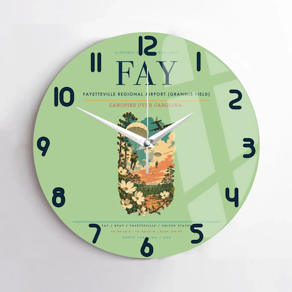 Fayetteville Regional Airport (Grannis Field) (FAY) design on light green no frame wall clock