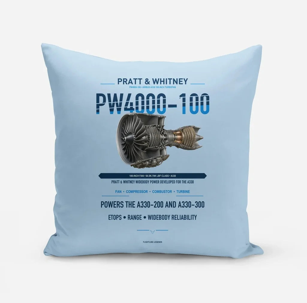 PW4000-100 design on light blue pillow