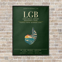Thumbnail for Long Beach Airport (Daugherty Field) LGB vertical canvas print - framed - dark green background