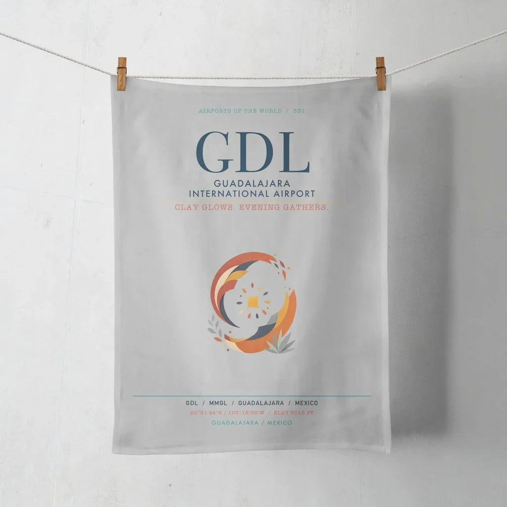 Guadalajara International Airport (GDL) design on light gray towel