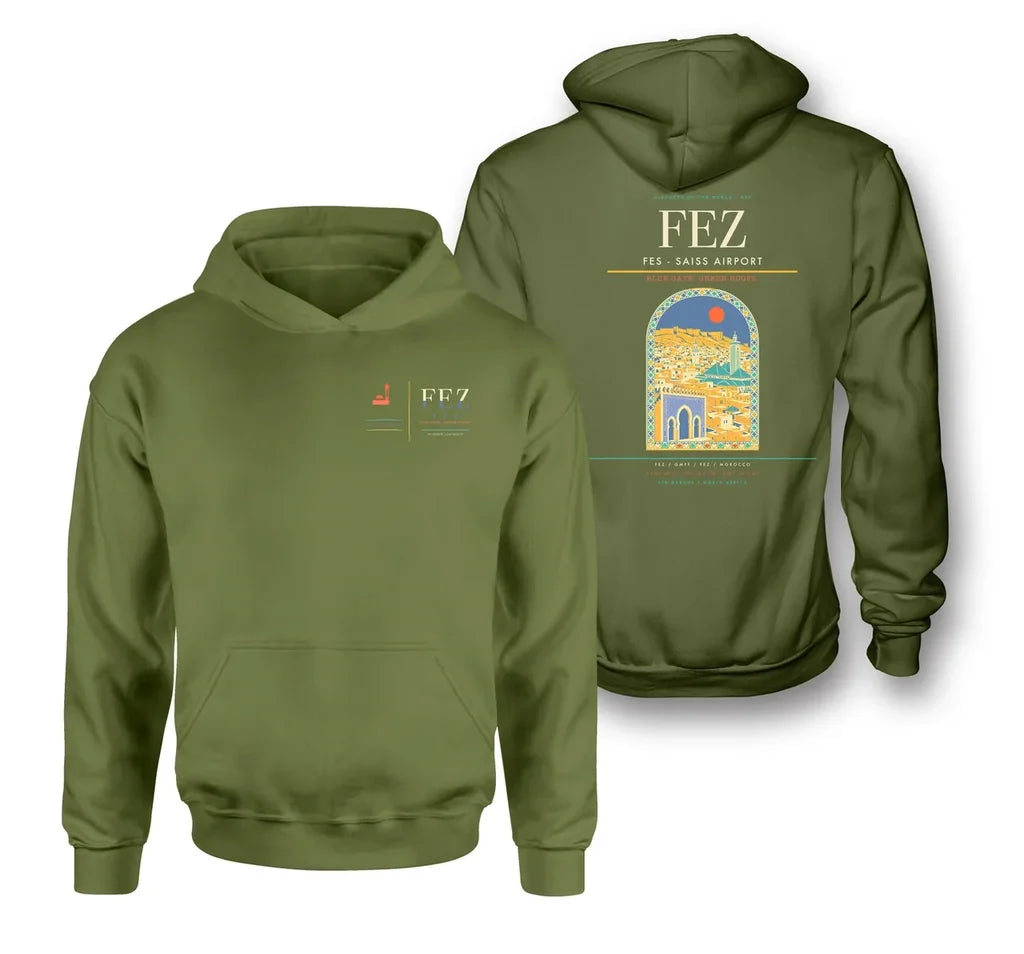 Fes (FEZ) design on green army double-side hoodie