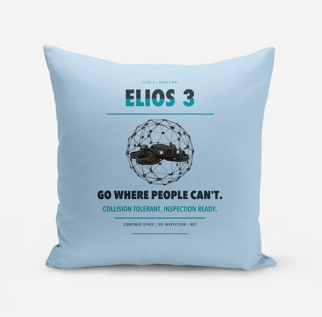 Flyability Elios 3 design on light blue pillow