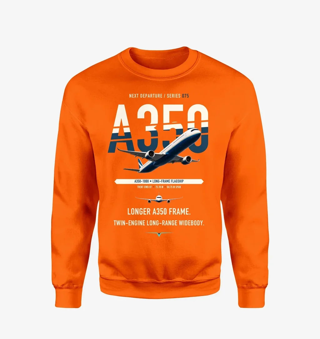 Airbus A350-1000 design on orange sweatshirt