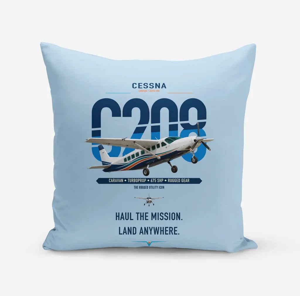 Cessna 208 Caravan design on light blue pillow