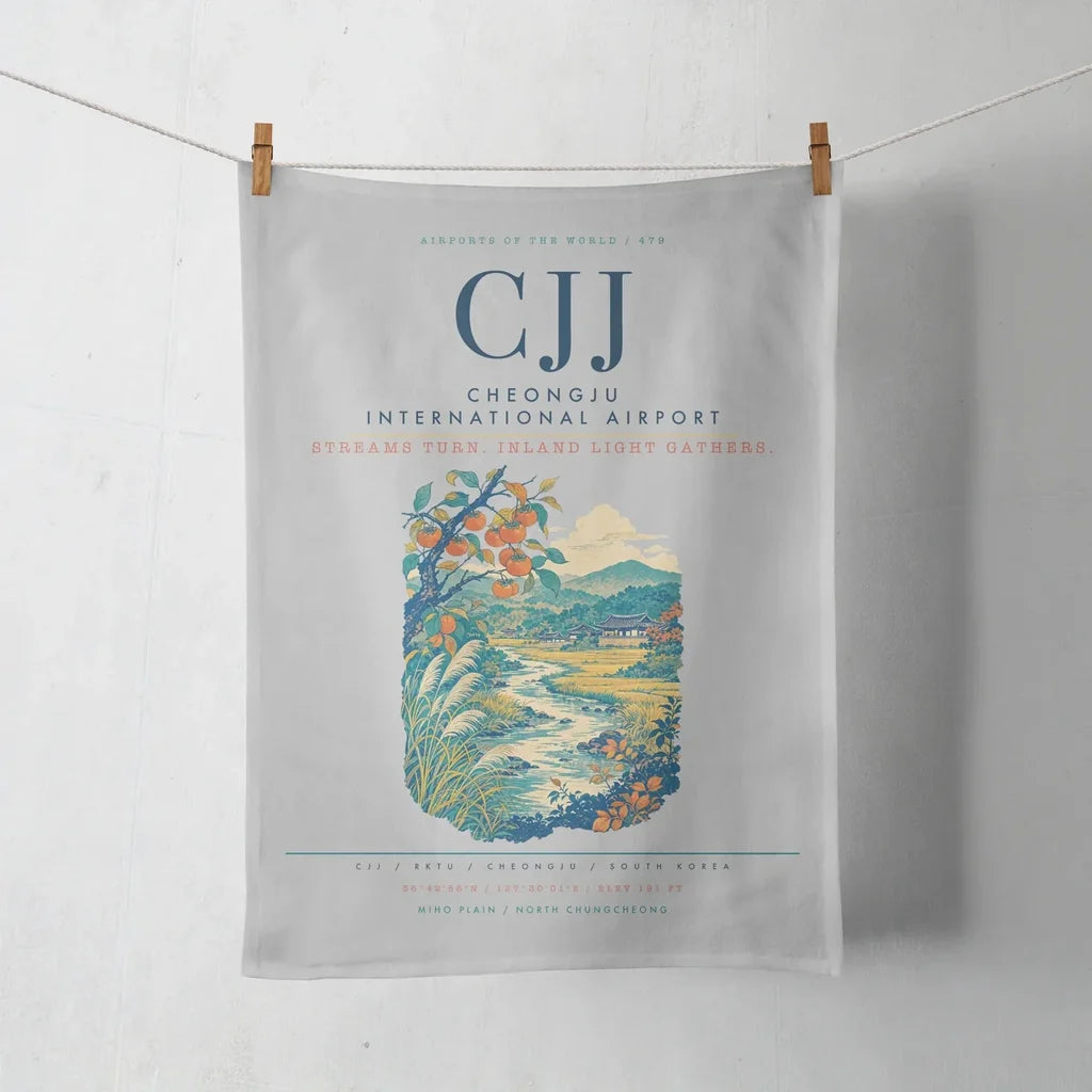 Cheongju International Airport (CJJ) design on light gray towel