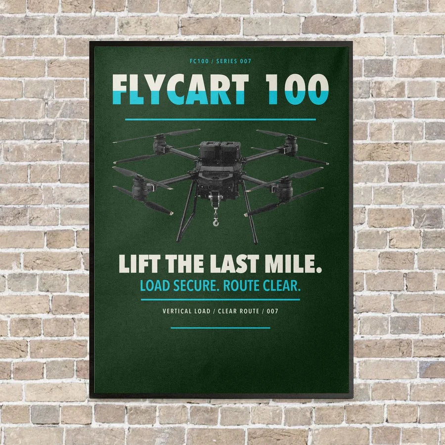 DJI FlyCart 100 vertical canvas print - framed - dark green background