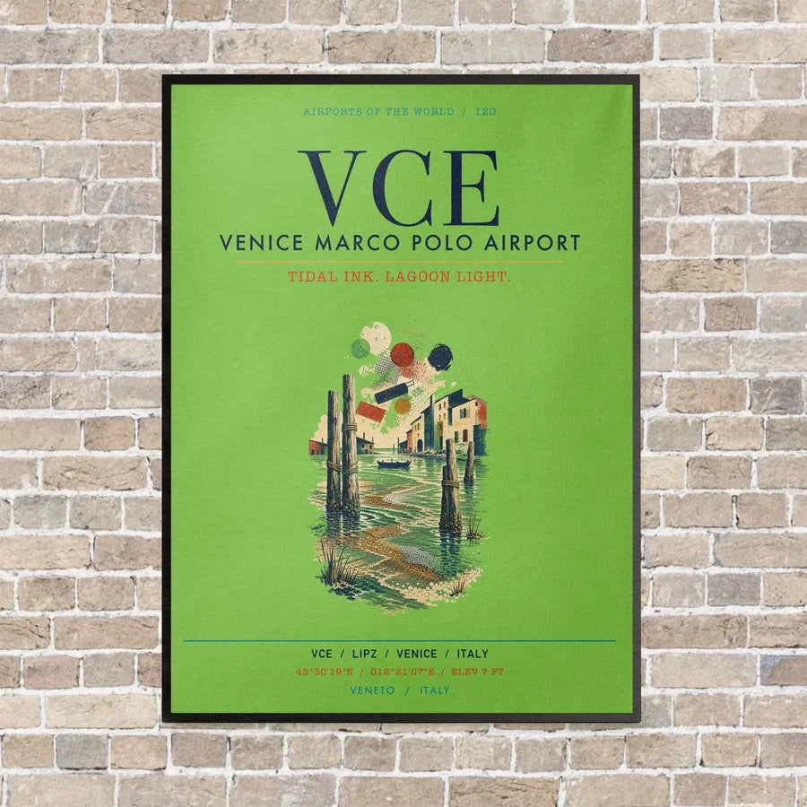 Venice Marco Polo Airport VCE vertical canvas print - framed - light green background