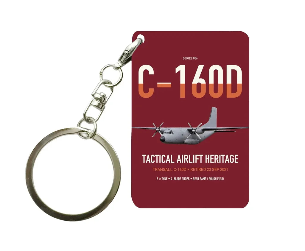 Transall C-160D design on dark red designed key chain, double-side print