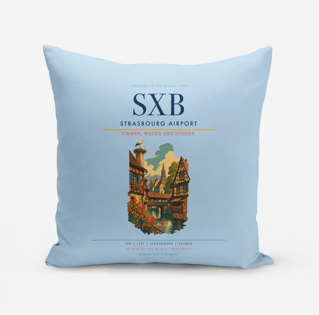 Strasbourg Airport (SXB) design on light blue pillow