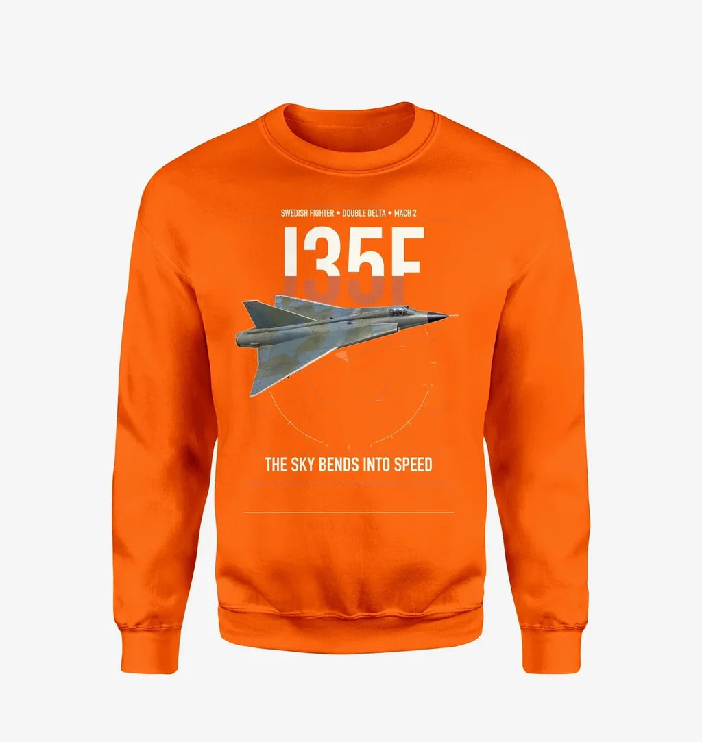 Saab J 35F Draken design on orange sweatshirt