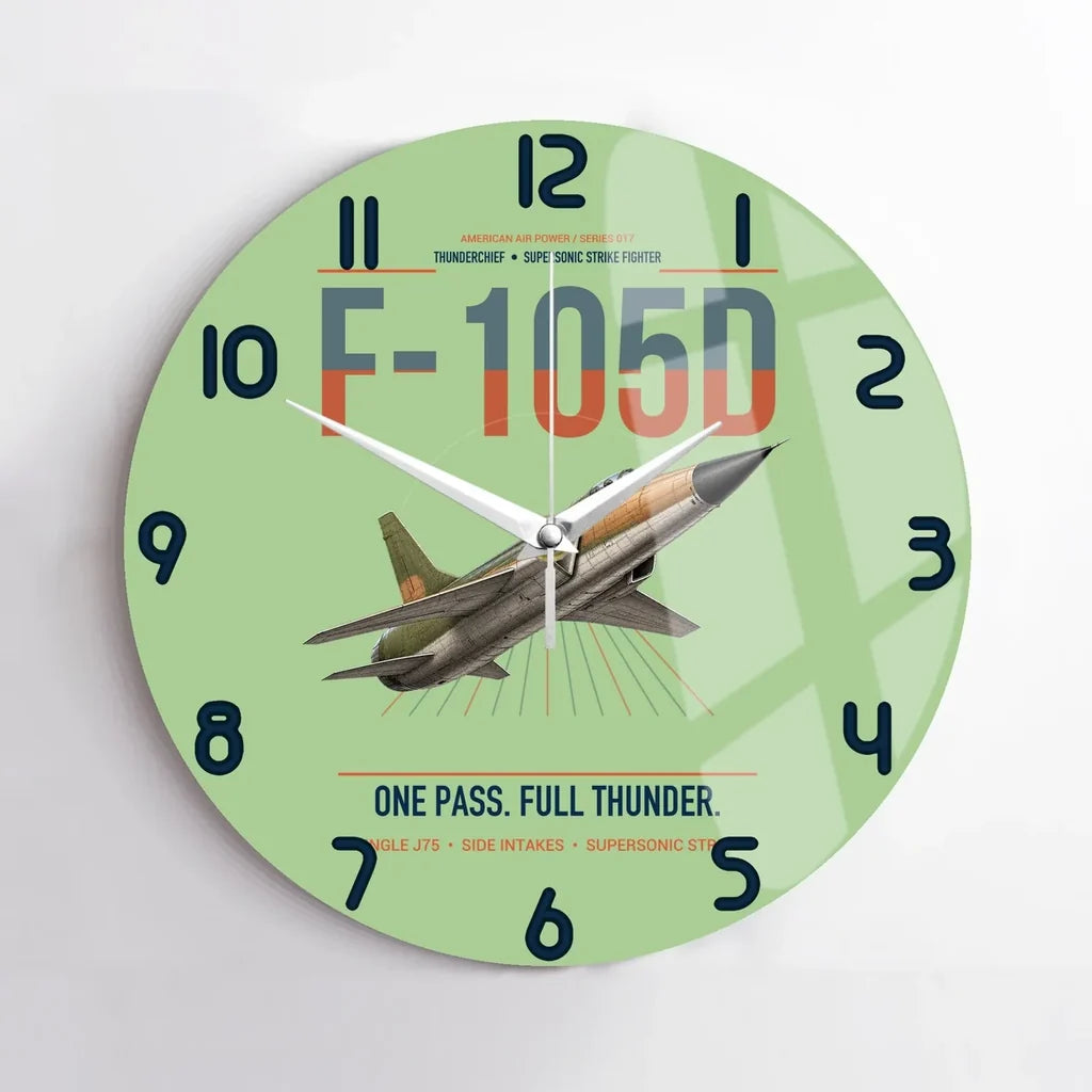 F-105D Thunderchief design on light green no frame wall clock