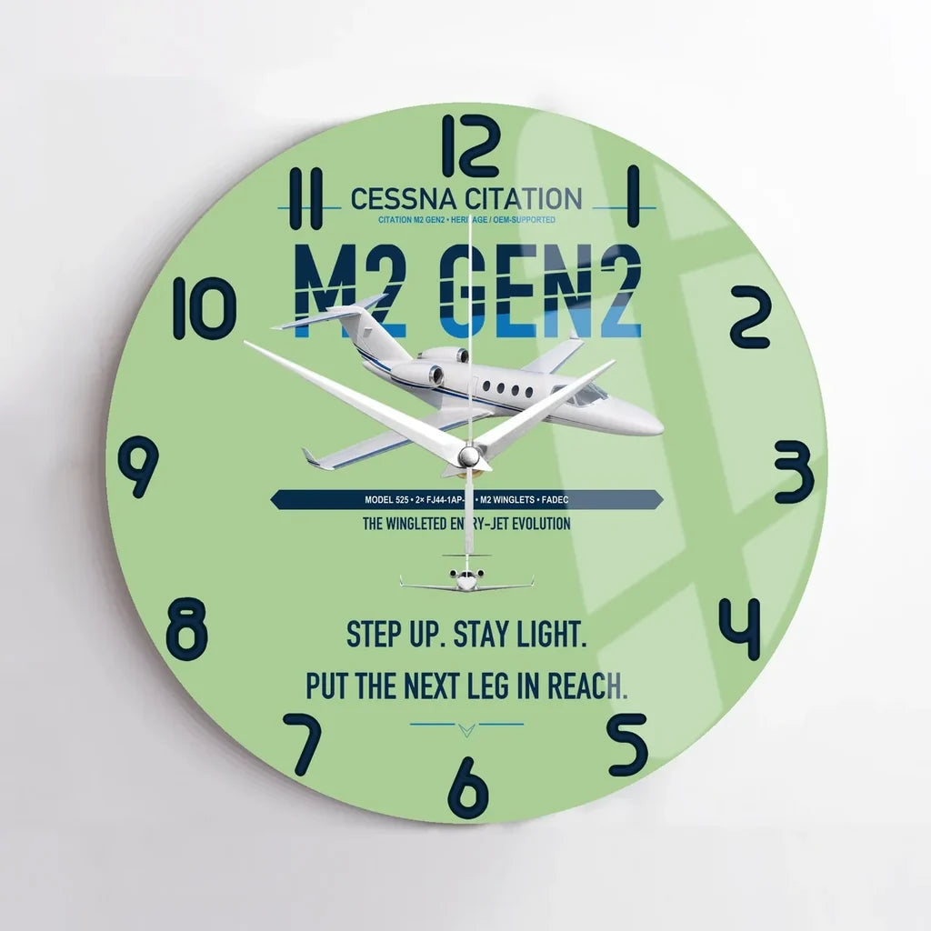 Cessna Citation M2 Gen2 design on light green no frame wall clock