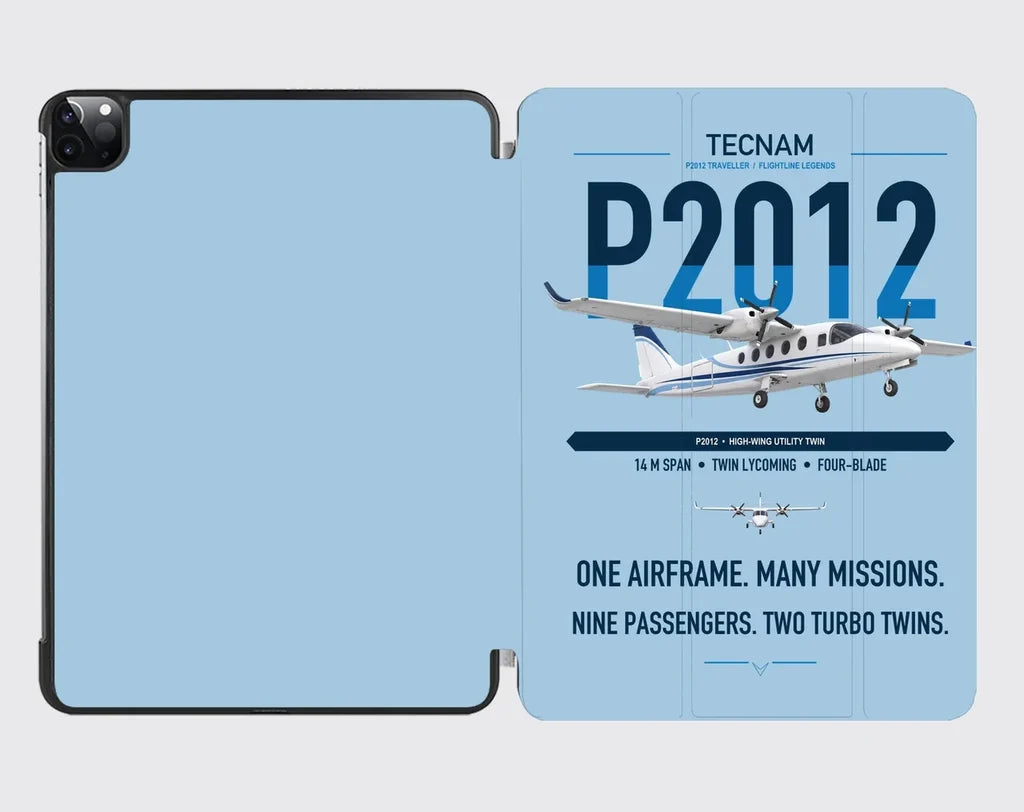 Tecnam P2012 Traveller design on light blue ipad tablet case