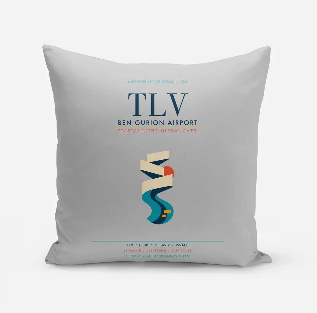 Tel Aviv Ben Gurion Airport (TLV) design on light gray pillow