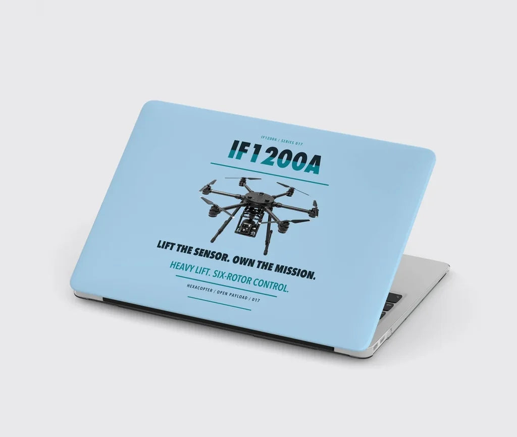 Inspired Flight IF1200A design on light blue MacBook case