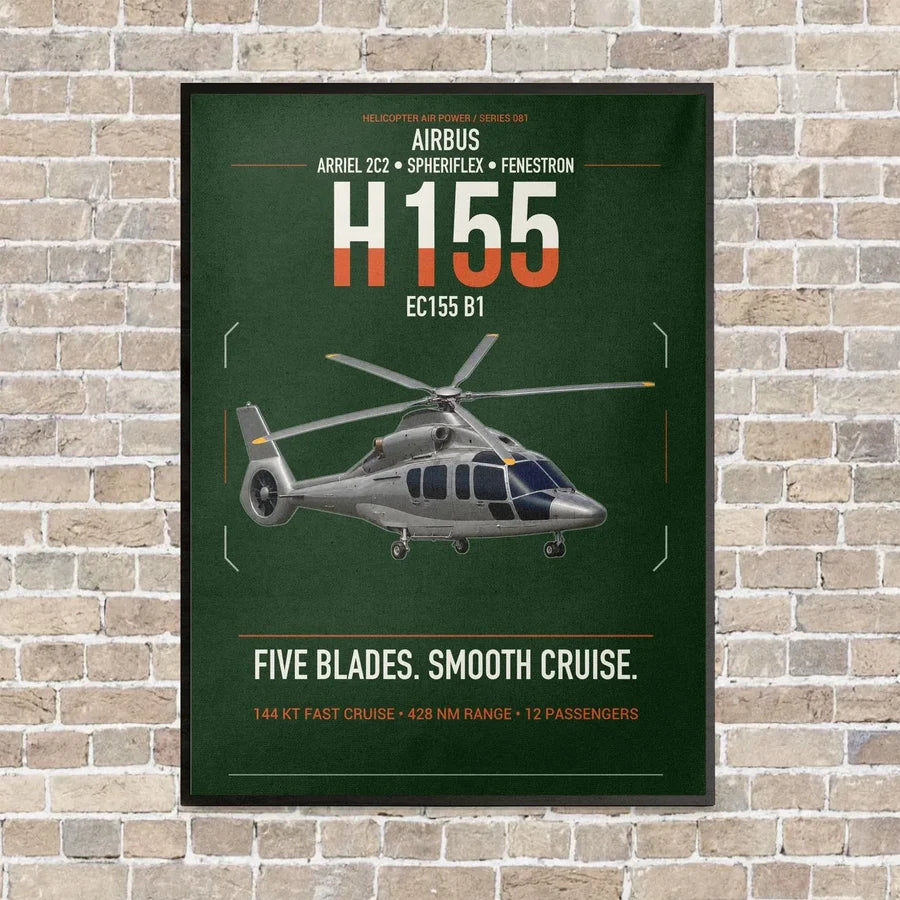 Airbus H155 EC155 B1 vertical canvas print - framed - dark green background