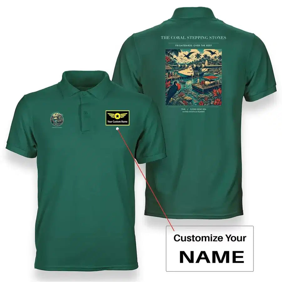 VINTAGE G4060 - The Coral Stepping Stones - Double-Side Polo T-Shirt design on green+name