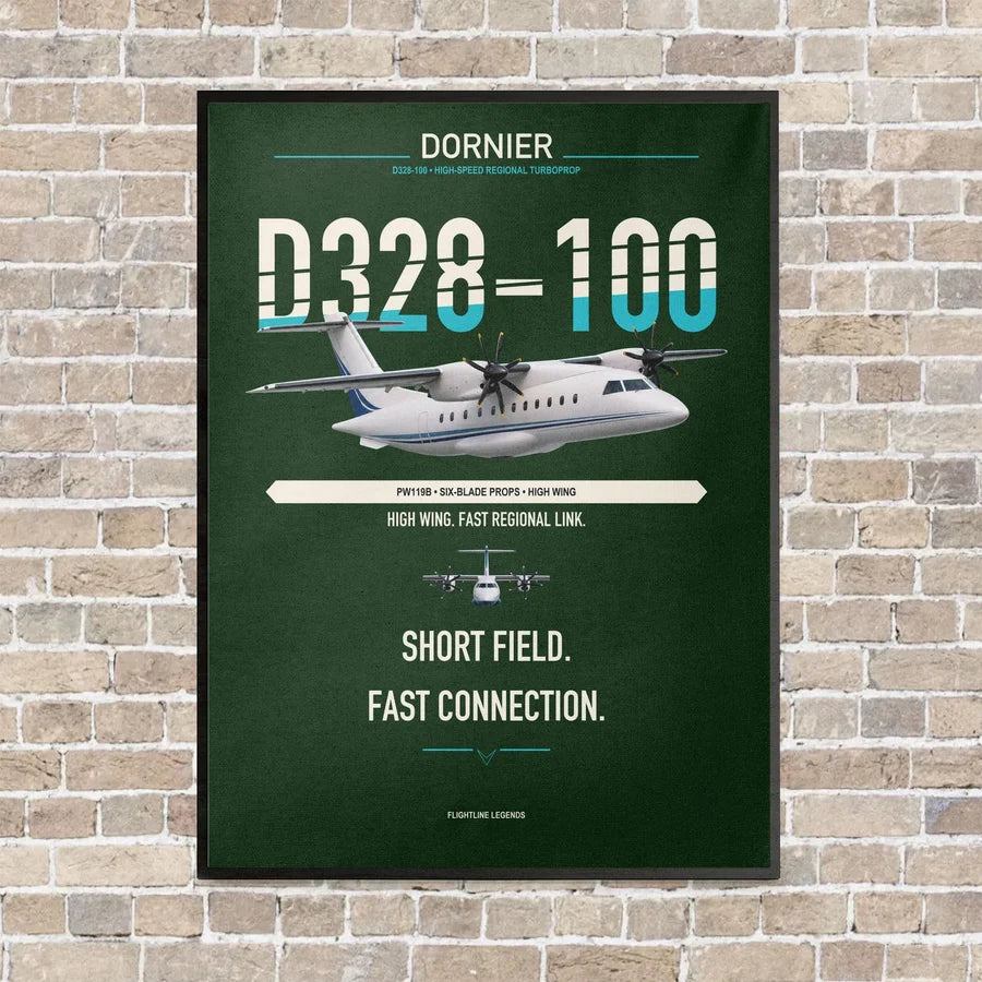 Dornier D328-100 vertical canvas print - framed - dark green background