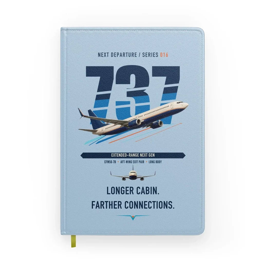 Boeing 737-900ER design on light blue notebook